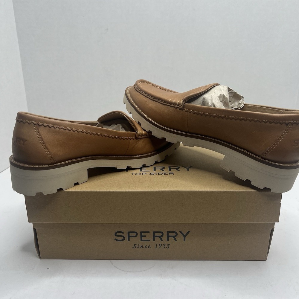 Sperry Top-Sider A/O Lug Loafer Women’s 6 M Tan Leather Platform Shoes NIB